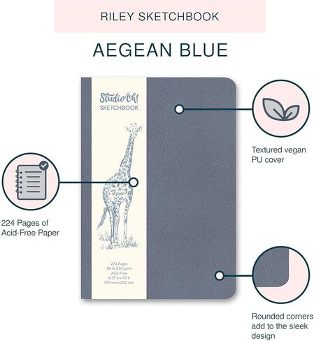 كراسة الرسم رايلي من ستوديو أوه! - بحر إيجه الأزرق - كراسة رسم وسائط مختلطة مقاس 6.75 × 10 بوصة تحتوي على 224 صفحة من الورق الخالي من الأحماض للرسم والتلوين والتصميم in Kuwait