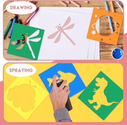 12 قطعة استنسل للاطفال، استنسل رسم 8 × 8 انش، استنسل طباشير كبير قابل للغسل، قالب رسم اساسي للاطفال الصغار في مرحلة ما قبل المدرسة لتعلم الرسم in Kuwait