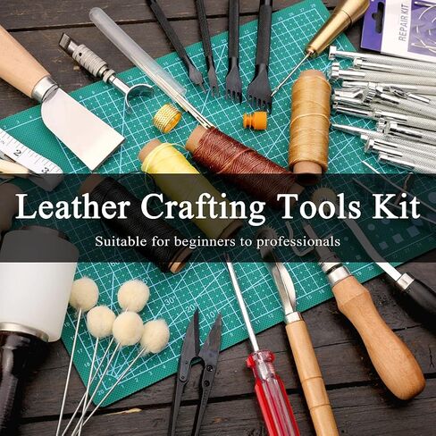 مجموعة ادوات العمل الجلدية تتضمن حامل ادوات جلدية، مجموعة مسامير وازرار كبس جلدية، ادوات ختم الجلد، مجموعة ادوات صناعة الجلد للمبتدئين والمحترفين in Kuwait