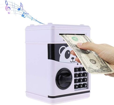 حصالة نقود بتصميم كرتوني على شكل خنزير وكلمة مرور، خزنة الكترونية لحفظ النقود والاقفال والاقفال بصوت الباندا الذكي (ابيض) in Kuwait