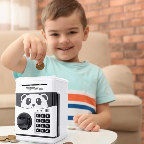 حصالة نقود بتصميم كرتوني على شكل خنزير وكلمة مرور، خزنة الكترونية لحفظ النقود والاقفال والاقفال بصوت الباندا الذكي (ابيض) in Kuwait