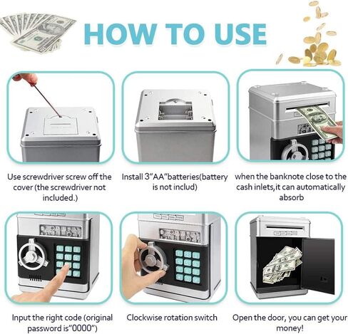 حصالة نقود بتصميم كرتوني على شكل خنزير وكلمة مرور، خزنة الكترونية لحفظ النقود والاقفال والاقفال بصوت الباندا الذكي (ابيض) in Kuwait