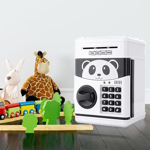 حصالة نقود بتصميم كرتوني على شكل خنزير وكلمة مرور، خزنة الكترونية لحفظ النقود والاقفال والاقفال بصوت الباندا الذكي (ابيض) in Kuwait