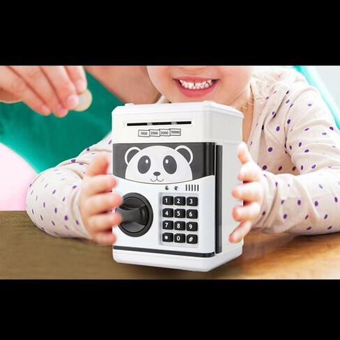 حصالة نقود بتصميم كرتوني على شكل خنزير وكلمة مرور، خزنة الكترونية لحفظ النقود والاقفال والاقفال بصوت الباندا الذكي (ابيض) in Kuwait