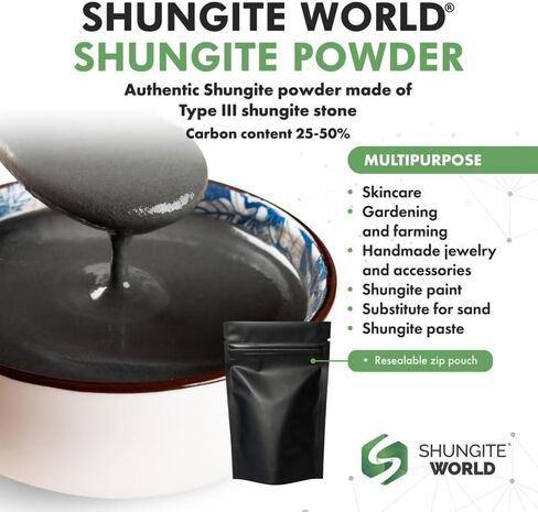 Shungite World 8 أوقية مسحوق Shungite ناعم من أحجار Shungite الحقيقية لقالب هرم Shungite، قالب راتنج هرم Orgone، سوار Shungite، قلادة من الراتنج والمجوهرات، طلاء Shungite والمزيد (عبوة واحدة) in Kuwait
