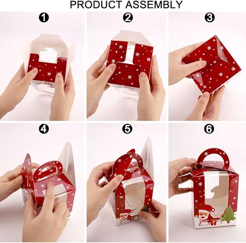 frantis 12 حزمة علب هدايا عيد الميلاد، 3.7 × 3.7 × 4.7 بوصة صناديق علاج حلوى الخبز، صناديق ورقية محمولة مع نافذة إدراج مقبض للكب كيك، المعجنات، ملفات تعريف الارتباط، الكعك، هدية براونيز (أحمر رائع) in Kuwait