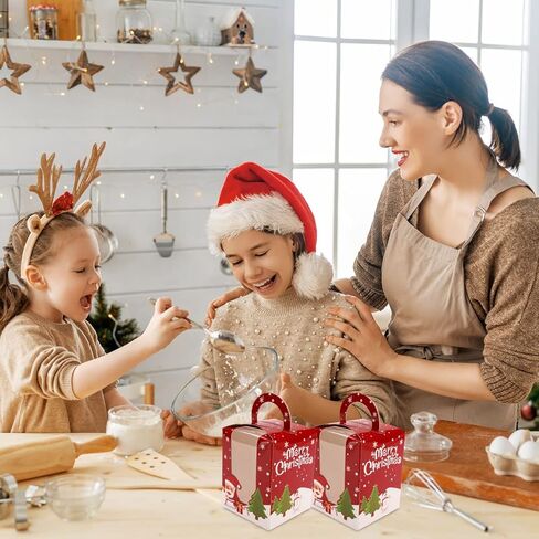 frantis 12 حزمة علب هدايا عيد الميلاد، 3.7 × 3.7 × 4.7 بوصة صناديق علاج حلوى الخبز، صناديق ورقية محمولة مع نافذة إدراج مقبض للكب كيك، المعجنات، ملفات تعريف الارتباط، الكعك، هدية براونيز (أحمر رائع) in Kuwait