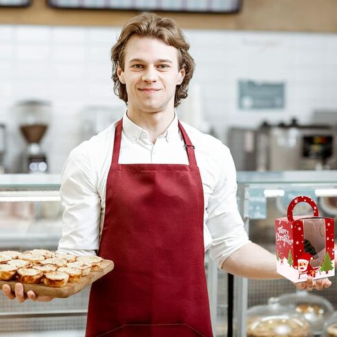 frantis 12 حزمة علب هدايا عيد الميلاد، 3.7 × 3.7 × 4.7 بوصة صناديق علاج حلوى الخبز، صناديق ورقية محمولة مع نافذة إدراج مقبض للكب كيك، المعجنات، ملفات تعريف الارتباط، الكعك، هدية براونيز (أحمر رائع) in Kuwait