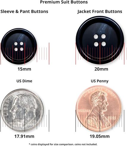 مجموعة ButtonMode Premium Suit Buttons المكونة من 16 قطعة تحتوي على 4 أزرار بقياس 20 مم (أكثر من 3/4 بوصة) للسترة الأمامية، و12 زرًا بقياس 15 مم (5/8 بوصة) لأكمام السترات والسراويل الرسمية، باللون الأزرق الداكن، و16 زرًا in Kuwait