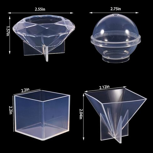 لوكسوين 4 قطع من قوالب صب الراتنج، قوالب راتنج فائقة الشفافية، بما في ذلك كرة ومكعب وهرم وماس لراتنج الايبوكسي والحرف اليدوية والديكور ومجموعات راتنج الايبوكسي للمبتدئين in Kuwait