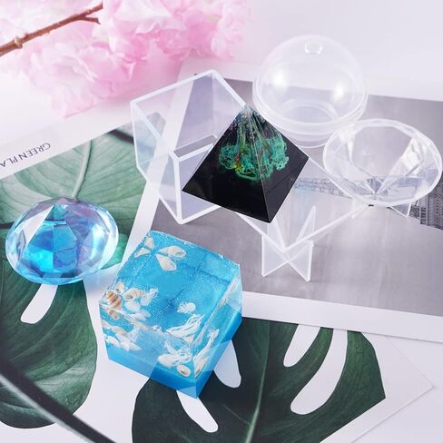 لوكسوين 4 قطع من قوالب صب الراتنج، قوالب راتنج فائقة الشفافية، بما في ذلك كرة ومكعب وهرم وماس لراتنج الايبوكسي والحرف اليدوية والديكور ومجموعات راتنج الايبوكسي للمبتدئين in Kuwait