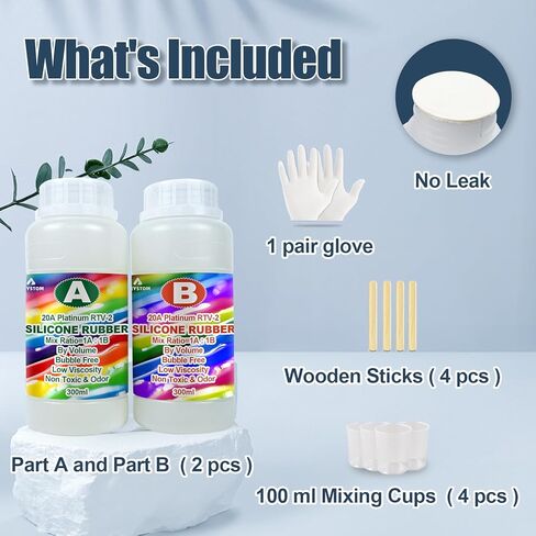 مجموعة صنع قوالب السيليكون من WEYSTOM، 20A مطاط السيليكون السائل 600 مل/1.9 رطل، قالب معالجة سريع لصنع السيليكون، قالب شفاف لصنع السيليكون - نسبة المزيج = 1A: 1B، لصب الراتنج والصابون والشموع والطين in Kuwait