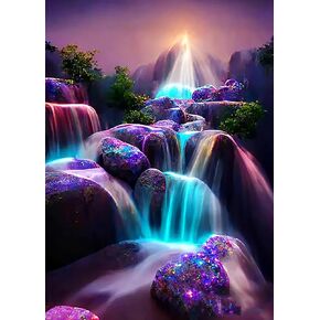 KINPLUB 5D Diamond Painting Kits for Adults, Moonlight Waterfall Diamond Art Kits, DIY Full Drill Night Moon Landscape Paint with Round Diamond Dots, Fantasy Home Wall Decor 12 x 16 Inch