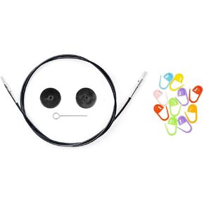 Lykke Interchangeable Cord 16-Inch (40cm) Black for 3.5-Inch Interchangeable Circular Knitting Needle Tips Bundle with Artsiga Crafts Stitch Markers in Saudi Arabia