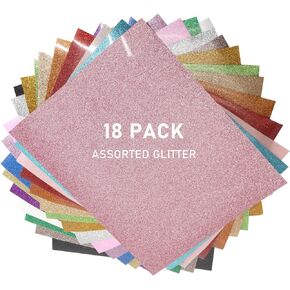 فينيل ناقل للحرارة من Bonnyhtv Glitter HTV، حزمة 30.48 سم × 25.4 سم، 18 ورقة حديد لامعة على الفينيل من أجل Cricut & Silhouette Cameo، فينيل لامع للقمصان التي تصنعها بنفسك، الهالوين، هدايا عيد الميلاد (متنوعة 18 لونًا) in Kuwait