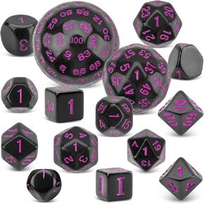 Coyeekn DND Dice 15 Pieces Polyhedral Dice D3-D100 with Dice Bag for Role Playing Table Games (Black & Blue)… in Kuwait