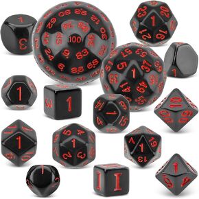 Coyeekn DND Dice 15 Pieces Polyhedral Dice D3-D100 with Dice Bag for Role Playing Table Games (Black & Blue)…