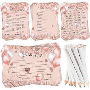 Fumete Birthday Party Games 100 Pcs Who Knows The Girl Game with 20 Pencils Girly Birthday Cards Set for Child Teen Adults Sweet Sleepover Party Supplies for Girls, 4 Activities(Balloon)