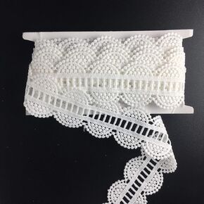 إيلا ماما ثقوب من البوليستر، شريط الحرف اليدوية مزدوج الحواف مطرز 1-1/2 بوصة × 5 ياردة، لتزيين المنزل الزفاف تزيين الهدايا شريط لف DIY خياطة الحرف (أبيض) in Kuwait