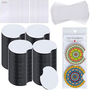 مجموعة 400 قطعة من قواعد الأكواب الفارغة للسيارات، 200 قطعة من قواعد الأكواب الفارغة مقاس 2.75 بوصة، 100 كيس ذاتي اللصق، 100 بطاقة عرض قواعد أكواب السيارة للتسامي الحراري للحرف اليدوية اليدوية in Kuwait