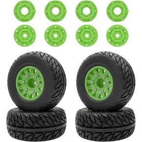 OGUNKE RC 4 PCS Truck Tires for 1/10 Scale Arrma Senton Traxxas Slash Axial Redcat Rc4wd Hex Detachable Replacement 14mm 12mm RC Wheels and Tires (Green)