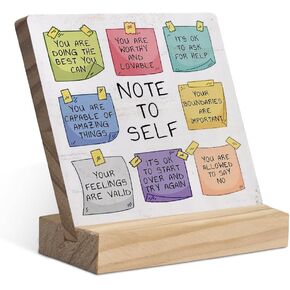 Note to Self Mental Health Wood Plaque with Wooden Stand,Positive Psychology Affirmations Feelings Wooden Plaque Sign Desk Decor for Home Classroom School Therapy Office Table Shelf Decoration
