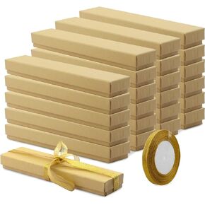 24 Pcs Jewelry Gift Boxes, Cotton Filled Cardboard Paper Jewelry Box Gift Cases Bulk Necklace Earring Bracelet Ring Gift Box with Ribbon for Birthday, Wedding, Mothers Day, 8.2 x 1.57 x 1.18"(Brown)