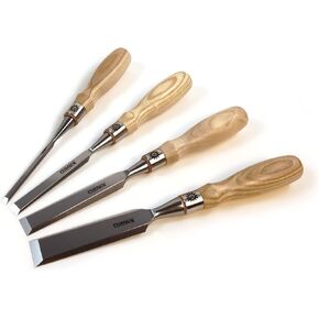 مجموعة Narex 853654 مكونة من 4 قطع من إزميل حافة مائلة إضافية من Richter (1/4، 1/2، 3/4 و1 بوصة) فولاذ Cr-V معالج بالتبريد ومقوى إلى HRc 62 مقابض رماد مريحة وحلقات من الفولاذ المقاوم للصدأ in Kuwait