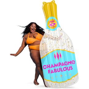 Champagne Fab 7ft Bachelorette Pool Floats with Gold Glitter & 2 Cup Holders, Plus Size Pool Float, Inflatable Lounger for Pride Pool Party, Cute Pool Floats Adult, Bachelorette Decorations in Saudi Arabia