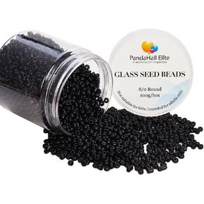 PH PandaHall 1900 Pcs 8/0 Glass Seed Beads, 3mm Round Waist Beads Mini Spacer Beads for Earring Bracelet Necklace Choker Jewelry Making Halloween Decor, Black