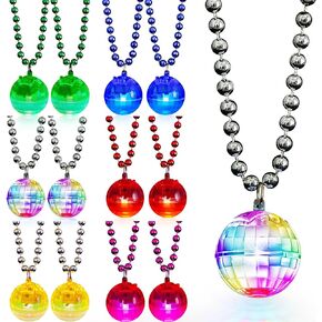 Henoyso 24 Pcs LED Disco Ball Necklaces Light up Mardi Gras Beads Necklaces 70s Disco Necklace Disco Party Favors Costume Necklaces for Stage Props Bachelorette Birthday(Multicolor, White Light)