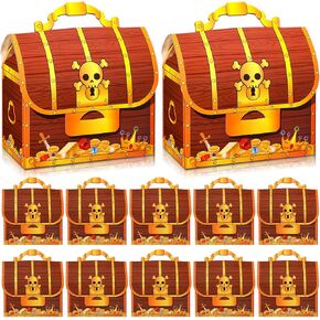 Chinco Treasure Treat Chest Boxes Cardboard Pirate Treasure Chest Party Favor Box Present Goodie Boxes for Halloween Game Pirate Theme Party(24 Pcs,Simple Style)