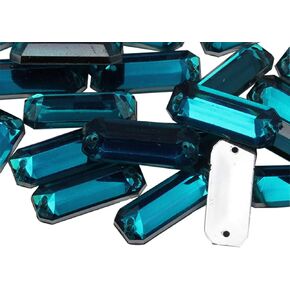 Allstarco 19x7mm Blue Aqua CH24 Flat Back Sew On Rectangle Baguette Beads Acrylic Rhinestones Sewing Plastic Gems with Holes for Jewelry, Clothes Embelishments, Shoes, Cosplay Crafts 50 Pcs in Kuwait