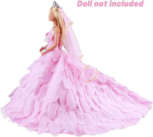 ملابس الدمية Keysse فساتين زفاف كبيرة مع 5 إكسسوارات، تاج + حجاب + مشابك شعر على شكل فيونكة + قلادة وسوار، ملابس حفلات الأميرة المسائية لدمية مقاس 11.5 سم in Kuwait