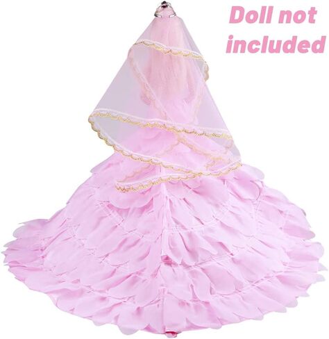 ملابس الدمية Keysse فساتين زفاف كبيرة مع 5 إكسسوارات، تاج + حجاب + مشابك شعر على شكل فيونكة + قلادة وسوار، ملابس حفلات الأميرة المسائية لدمية مقاس 11.5 سم in Kuwait