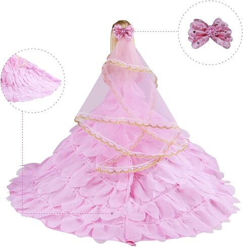 ملابس الدمية Keysse فساتين زفاف كبيرة مع 5 إكسسوارات، تاج + حجاب + مشابك شعر على شكل فيونكة + قلادة وسوار، ملابس حفلات الأميرة المسائية لدمية مقاس 11.5 سم in Kuwait