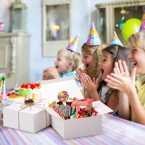 علب هدايا بيضاء HLWDFLZ مكونة من 12 علبة ورق مقاس 8 × 8 × 4 بوصة، وصناديق هدايا مع أغطية، وصندوق هدايا الزفاف، وصندوق اقتراح وصيفة العروس، وصندوق هدايا لحفلات أعياد الميلاد، وصندوق عيد الميلاد مع خيوط بطول 66 قدمًا و12 ملصقًا شفافًا in Kuwait