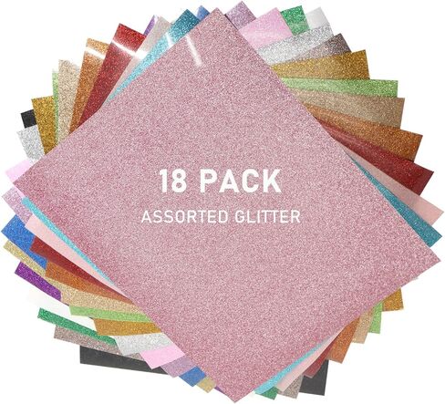 فينيل ناقل للحرارة من Bonnyhtv Glitter HTV، حزمة 30.48 سم × 25.4 سم، 18 ورقة حديد لامعة على الفينيل من أجل Cricut & Silhouette Cameo، فينيل لامع للقمصان التي تصنعها بنفسك، الهالوين، هدايا عيد الميلاد (متنوعة 18 لونًا) in Kuwait