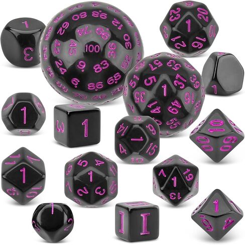 Coyeekn DND Dice 15 Pieces Polyhedral Dice D3-D100 with Dice Bag for Role Playing Table Games (Black & Blue)… in Kuwait