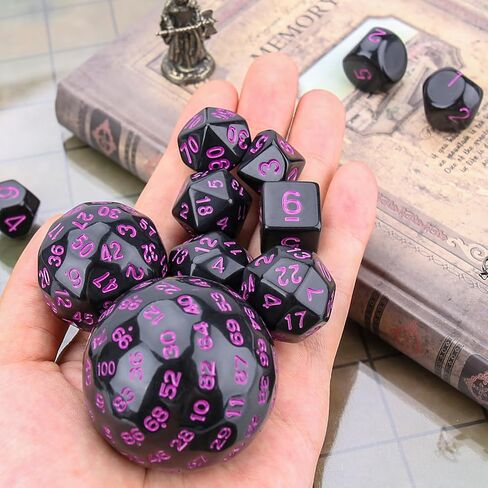 Coyeekn DND Dice 15 Pieces Polyhedral Dice D3-D100 with Dice Bag for Role Playing Table Games (Black & Blue)… in Kuwait