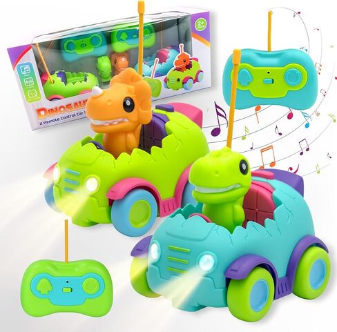 سيارة بامبو ديناصور بجهاز تحكم عن بعد للأطفال الصغار - عبوة من قطعتين | موسيقى قابلة للتعديل وأضواء LED | سيارات ديناصور RC مع جهاز التحكم عن بعد | سيارة أطفال صغيرة تعمل بالتحكم عن بعد | ألعاب للأولاد بعمر 3 سنوات in Kuwait