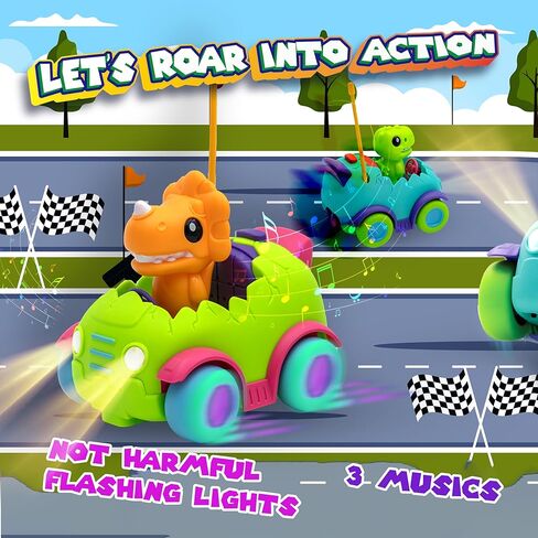 سيارة بامبو ديناصور بجهاز تحكم عن بعد للأطفال الصغار - عبوة من قطعتين | موسيقى قابلة للتعديل وأضواء LED | سيارات ديناصور RC مع جهاز التحكم عن بعد | سيارة أطفال صغيرة تعمل بالتحكم عن بعد | ألعاب للأولاد بعمر 3 سنوات in Kuwait