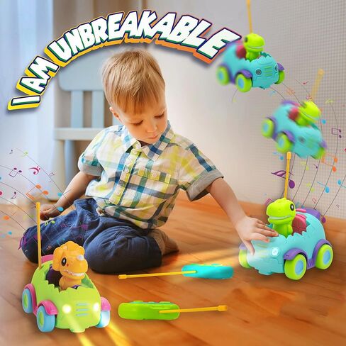 سيارة بامبو ديناصور بجهاز تحكم عن بعد للأطفال الصغار - عبوة من قطعتين | موسيقى قابلة للتعديل وأضواء LED | سيارات ديناصور RC مع جهاز التحكم عن بعد | سيارة أطفال صغيرة تعمل بالتحكم عن بعد | ألعاب للأولاد بعمر 3 سنوات in Kuwait