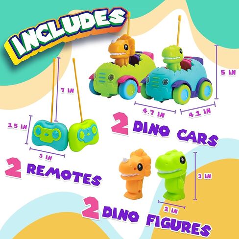 سيارة بامبو ديناصور بجهاز تحكم عن بعد للأطفال الصغار - عبوة من قطعتين | موسيقى قابلة للتعديل وأضواء LED | سيارات ديناصور RC مع جهاز التحكم عن بعد | سيارة أطفال صغيرة تعمل بالتحكم عن بعد | ألعاب للأولاد بعمر 3 سنوات in Kuwait