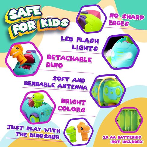 سيارة بامبو ديناصور بجهاز تحكم عن بعد للأطفال الصغار - عبوة من قطعتين | موسيقى قابلة للتعديل وأضواء LED | سيارات ديناصور RC مع جهاز التحكم عن بعد | سيارة أطفال صغيرة تعمل بالتحكم عن بعد | ألعاب للأولاد بعمر 3 سنوات in Kuwait