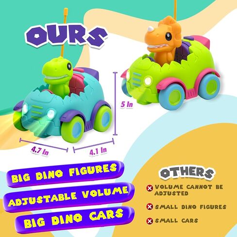 سيارة بامبو ديناصور بجهاز تحكم عن بعد للأطفال الصغار - عبوة من قطعتين | موسيقى قابلة للتعديل وأضواء LED | سيارات ديناصور RC مع جهاز التحكم عن بعد | سيارة أطفال صغيرة تعمل بالتحكم عن بعد | ألعاب للأولاد بعمر 3 سنوات in Kuwait