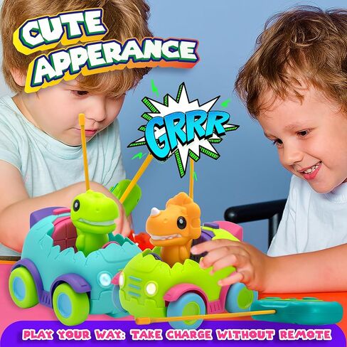 سيارة بامبو ديناصور بجهاز تحكم عن بعد للأطفال الصغار - عبوة من قطعتين | موسيقى قابلة للتعديل وأضواء LED | سيارات ديناصور RC مع جهاز التحكم عن بعد | سيارة أطفال صغيرة تعمل بالتحكم عن بعد | ألعاب للأولاد بعمر 3 سنوات in Kuwait