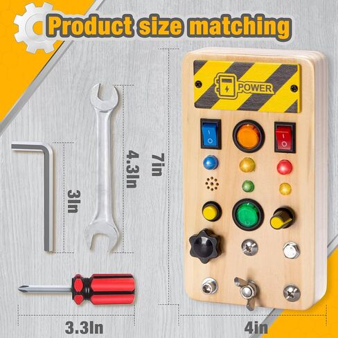 Pussan Busy Board, Wooden Montessori Toys for 3 Year Old Boy Birthday Gifts, Sensory Fidget Toy with Lights and Tools, Toddlers Toys for 3+ Year Old Boys Girls in Kuwait