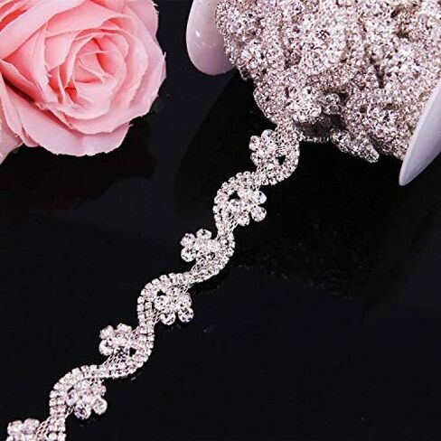 1Yard Beaded 3 Colors Rhinestone Trim Flower Crystal Cup Chain Trim Belt for Dress Wedding Belts DIY Clothes Decor Jewelry Making Clothes Accessory (Rose Gold) in Saudi Arabia