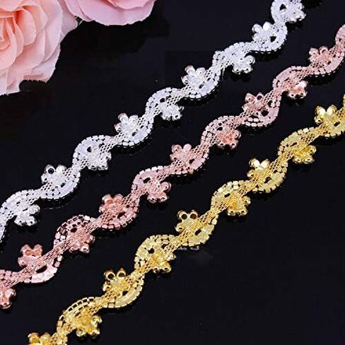 1Yard Beaded 3 Colors Rhinestone Trim Flower Crystal Cup Chain Trim Belt for Dress Wedding Belts DIY Clothes Decor Jewelry Making Clothes Accessory (Rose Gold) in Saudi Arabia